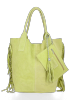 Modna Torebka Skórzana Zamszowy Shopper Bag w Stylu Boho firmy Vittoria Gotti Limonka